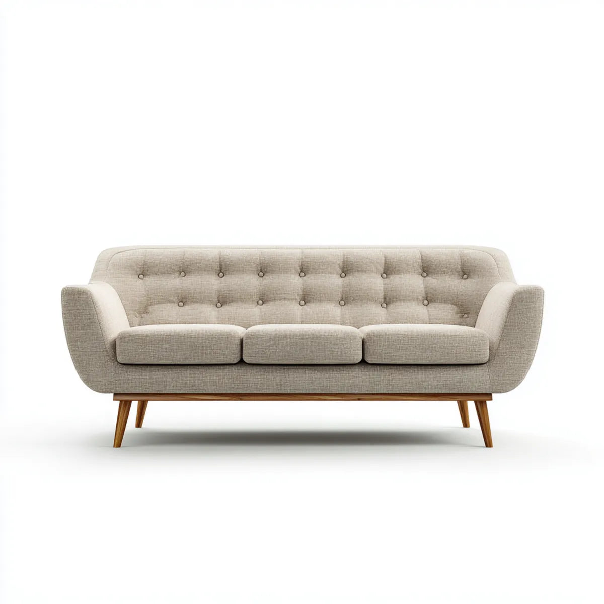 Sofa, 3 fotela prosta beżowy poliester z hevea nóżki stały 190 x 85 x 82 cm