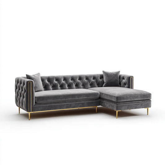 Sofa, Kanapa narożna z szarym, południowym poliestrem aksamitnym antracytem 280 x 170 x 78 cm