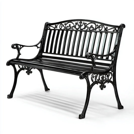 Ławka ogrodowa 2-fotelik czarny 127 x 59 x 87 cm odlewane aluminium prostokątne