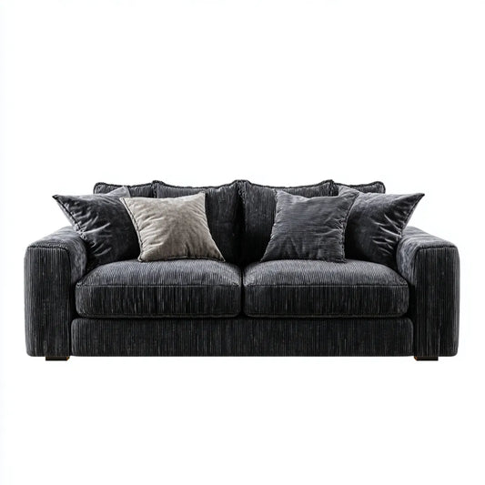 Sofa, 2-osobowa kanapa czarna 180 x 95 x 85 cm prostokątna poliestrowy sznur