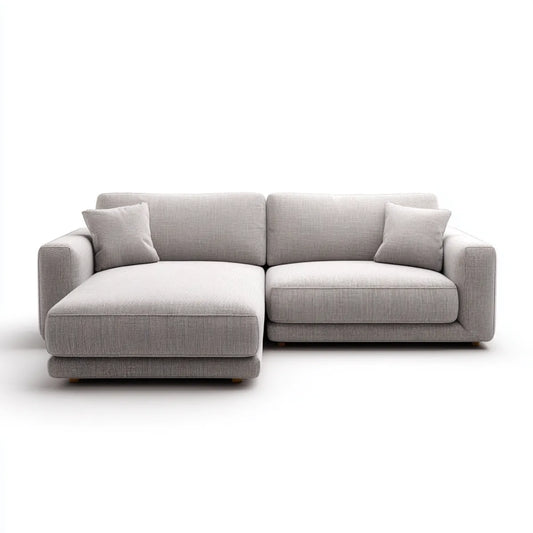 Sofa, 3 fotela narożna sofa z szezlongiem lewym jasnoszarym poliestrem 250 x 160 x 85 cm